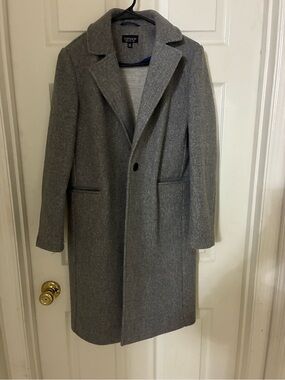 Topshop Gray Single-Breasted Wool Blend Pea Coat